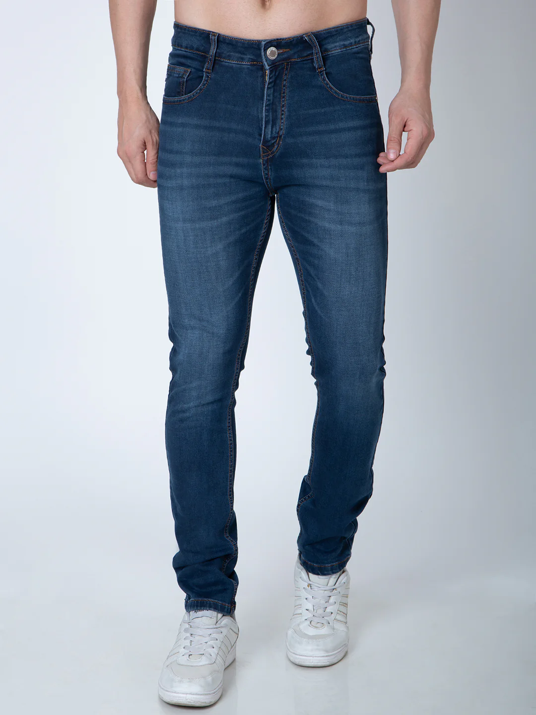 Men Mid Blue Narrow Fit Denim