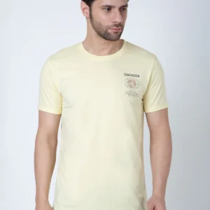 Men Round Neck Light Yellow T-Shirt