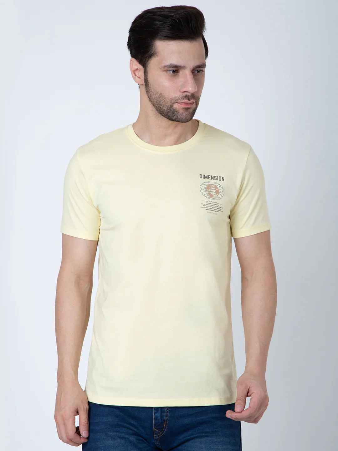 Men Round Neck Light Yellow T-Shirt - Image 2