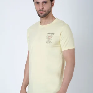 Men Round Neck Light Yellow T-Shirt