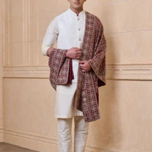 Maroon Georgette Embroidered Stole