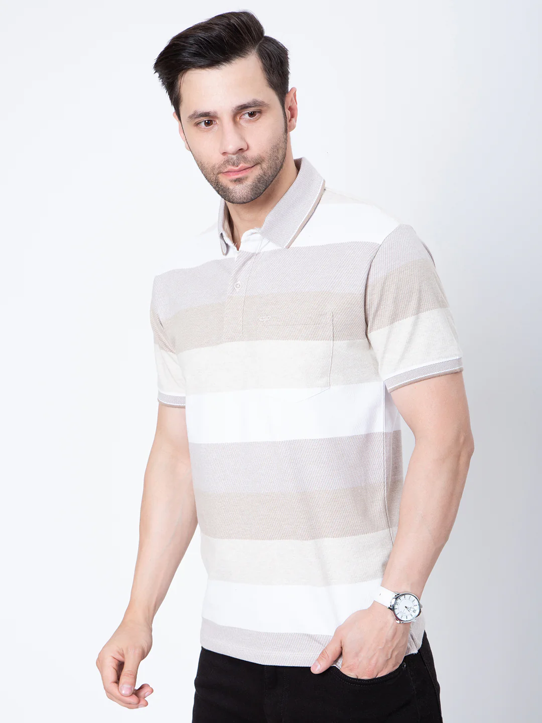 Mens Horizontal Striper Polo Neck Tshirt