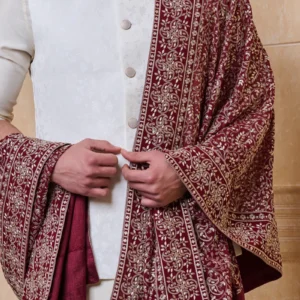 Maroon Georgette Embroidered Stole