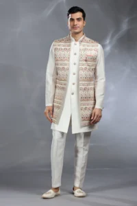 Ivory Silk Jacket Set with Thread, Aari & Sequence Work