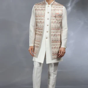 Ivory Silk Jacket Set with Thread, Aari & Sequence Work