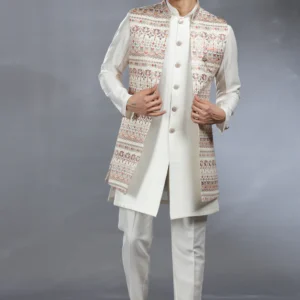 Ivory Silk Jacket Set with Thread, Aari & Sequence Work